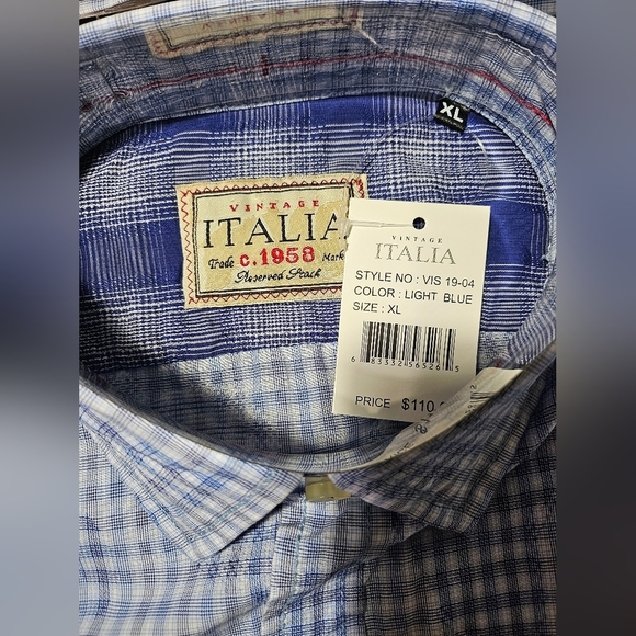 NEW Vintage Italia 1958 Blue White Plaid Paisley Long Sleeve Shirt XL - Picture 14 of 15